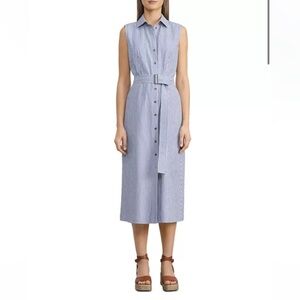 LAFAYETTE 148 size 10 xl Pax Belted Shirt Dress white blue midi a-line with belt